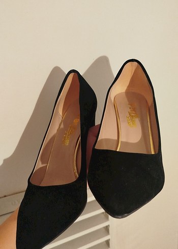 Siyah Süet Stiletto Kadın Topuklu Ayakkabı - Görsel 5