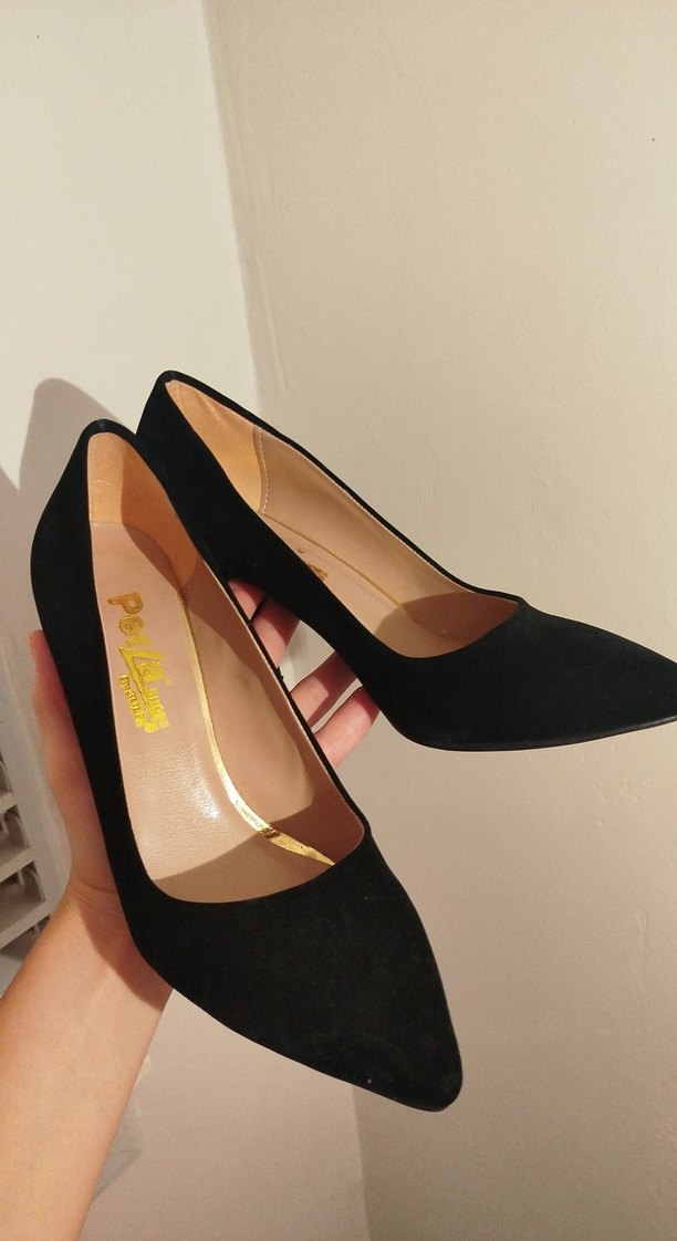 Siyah Süet Stiletto Kadın Topuklu Ayakkabı - Görsel 3