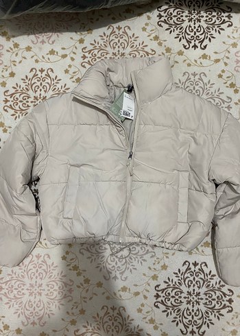 Bej Mini Kadın Kışlık Fermuarlı Mont