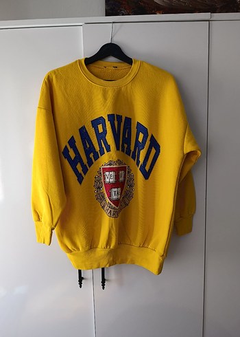 Sarı Harvard Baskılı Oversize Sweatshirt