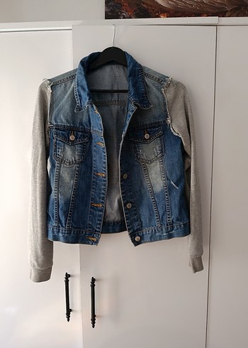 Düğmeli Gri Denim Ceket