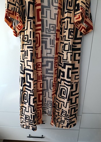 m Beden kahverengi Renk Bohem Uzun Desenli Kimono