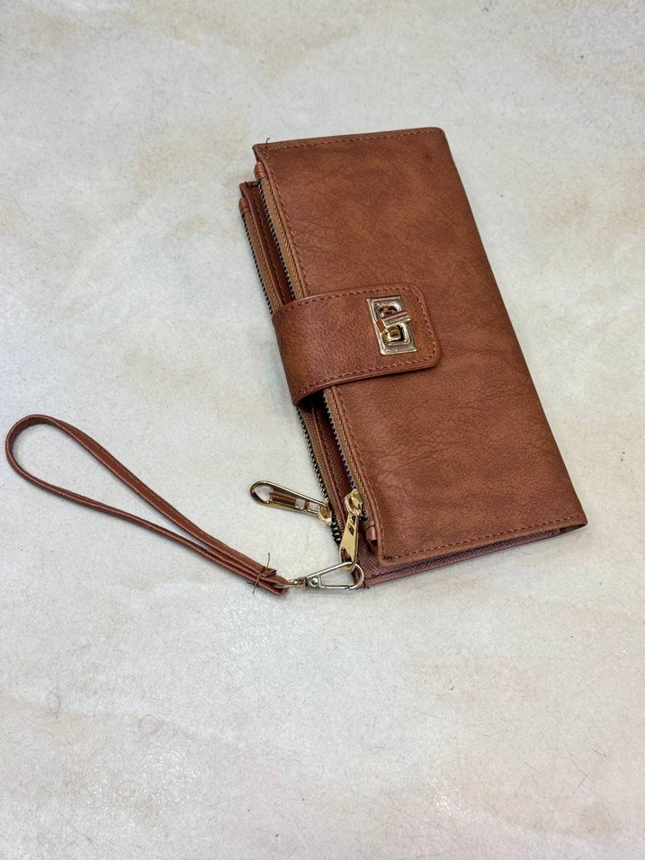 Kadın Haki Deri Fermuarlı Portföy Cüzdan - Görsel 4