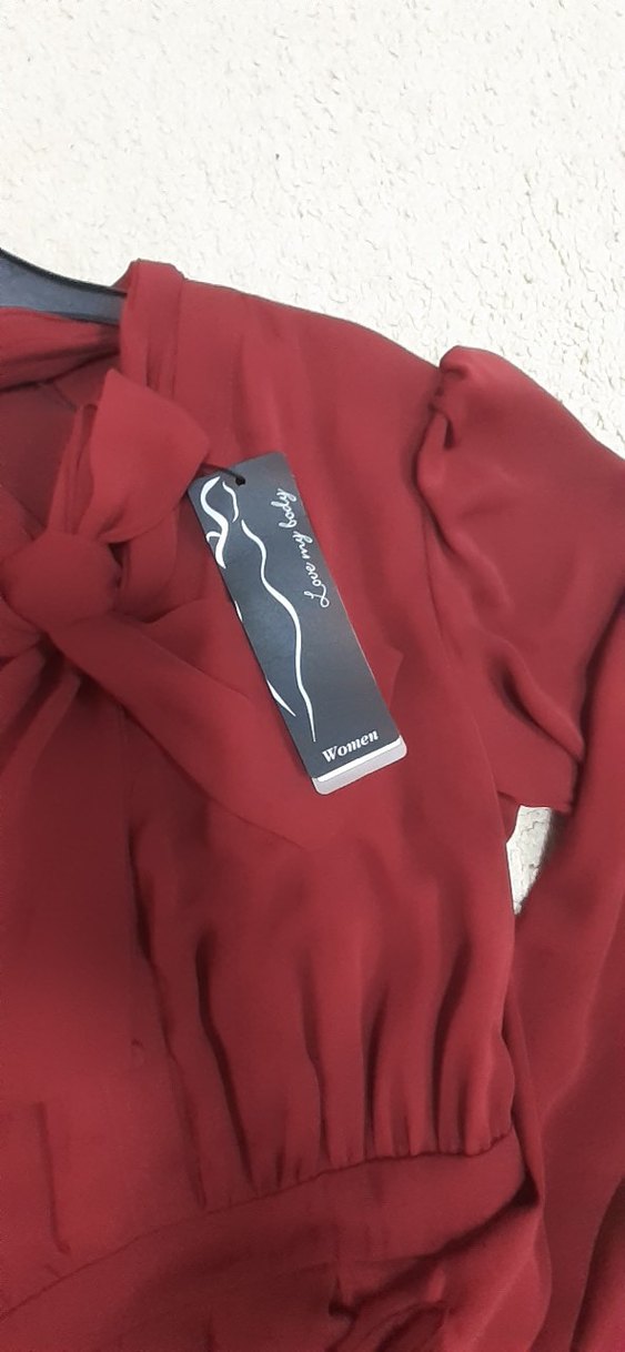 ADL marka Bordo Uzun Kollu Drapeli Uzun Elbise - Görsel 5