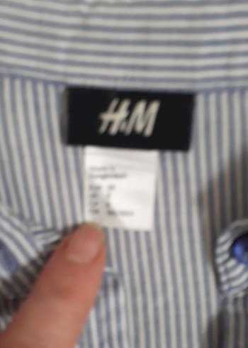 HM Mavi Çizgili Uzun Kollu pamuklu kumaş Gömlek - Görsel 3