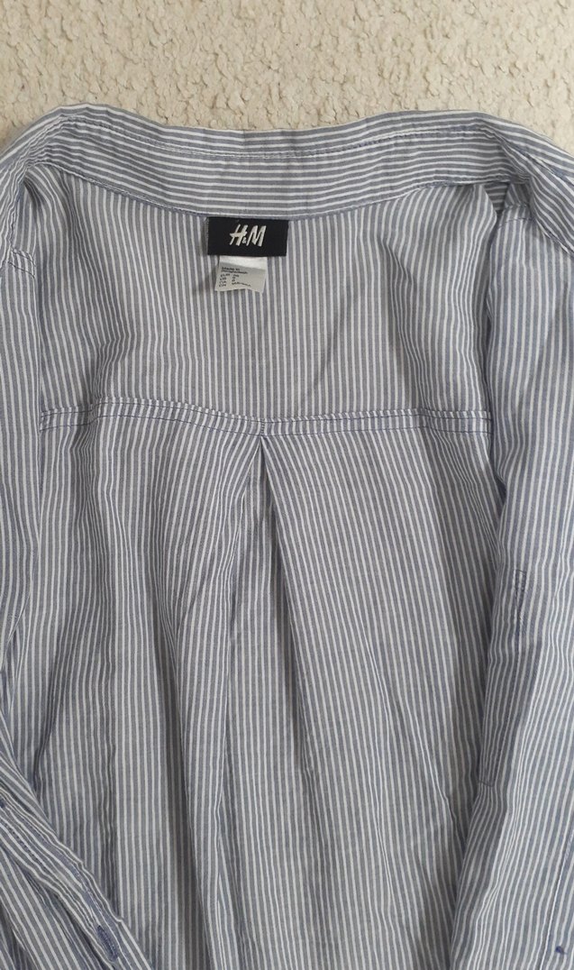 HM Mavi Çizgili Uzun Kollu pamuklu kumaş Gömlek - Görsel 5