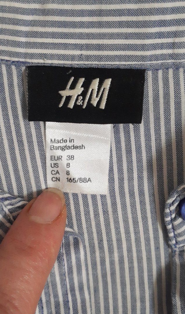 HM Mavi Çizgili Uzun Kollu pamuklu kumaş Gömlek - Görsel 4