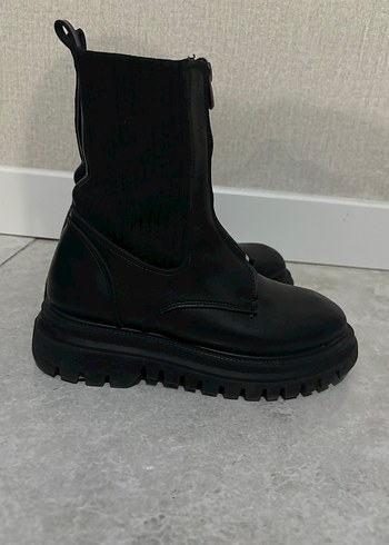Bambi Deri Siyah Platform Topuklu Goth Botlar