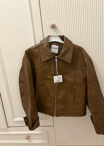 Bershka Bej Kadın Deri Ceket Midi Boy Regular Fit