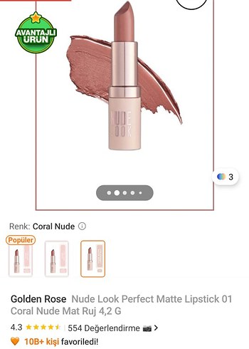 Golden Rose Golden Rose Nude Look Mat Ruj 4,2 g - Coral Nude