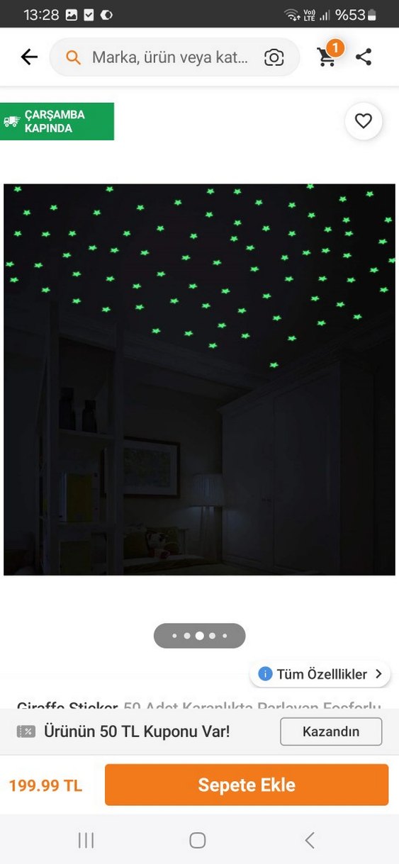 Parlayan Yıldızlı Mavi Yatak Odası Sticker Seti - Görsel 5