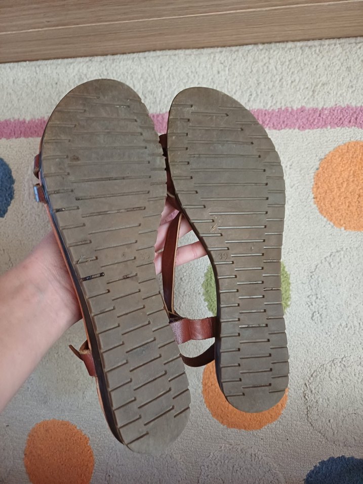 Bohem Tarzı Kahverengi Deri Kadın Sandalet - Görsel 2