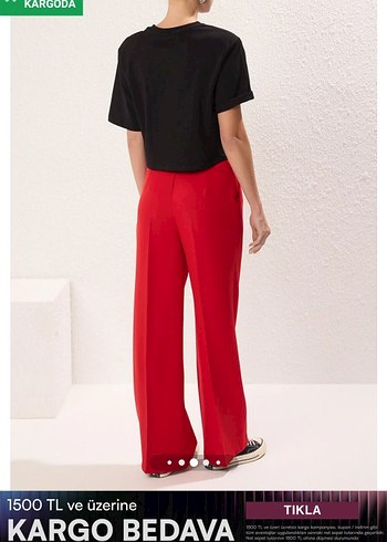 Kırmızı Pilili Kadın Kumaş Pantolon - Görsel 4
