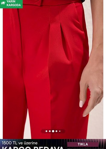 Kırmızı Pilili Kadın Kumaş Pantolon - Görsel 2
