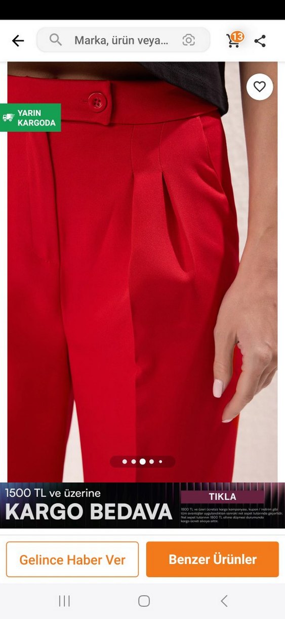 Kırmızı Pilili Kadın Kumaş Pantolon - Görsel 2