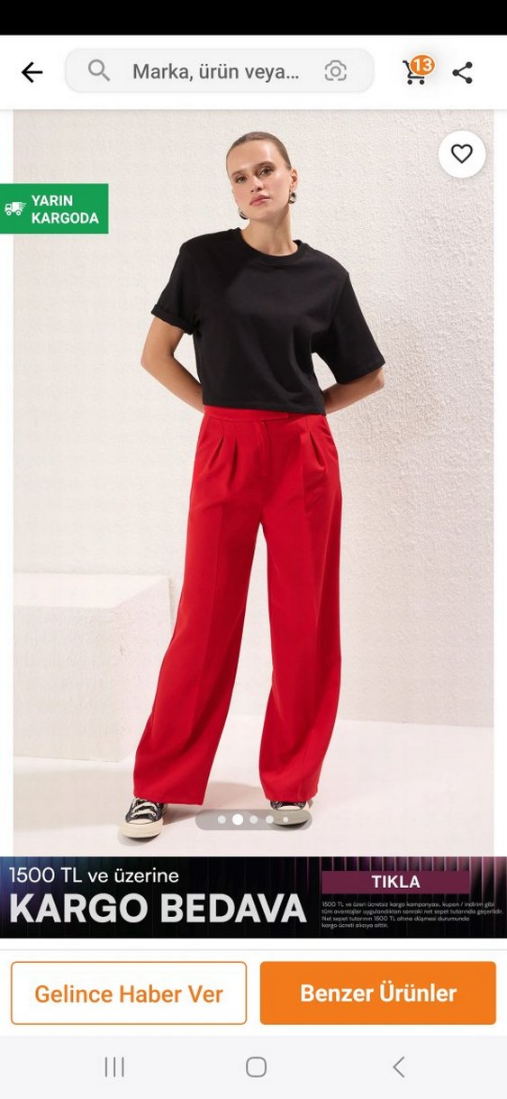 Kırmızı Pilili Kadın Kumaş Pantolon - Görsel 3