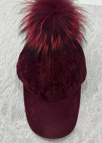Bordo Kürklü Kadın Şapka - Görsel 2