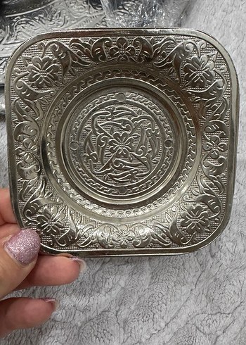 Gümüş renkli işlemeli kapaklı fincan seti 6 kişilik - Görsel 4