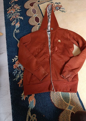 Kahverengi Kapüşonlu Fermuarlı polar hirka - Görsel 2