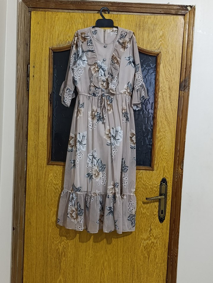 Uzun Kollu Bohem Çiçekli Uzun Elbise - Görsel 2