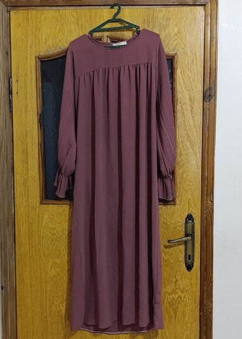 Diğer Bordo Piliseli Uzun Kollu Uzun Elbise