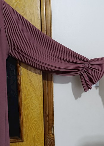 Bordo Piliseli Uzun Kollu Uzun Elbise