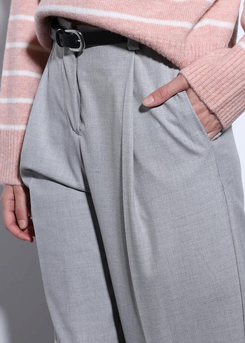 Gri Çizgili Kadın Pamuk palazzo Pantolon - Görsel 7