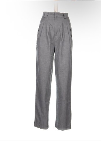 Gri Çizgili Kadın Pamuk palazzo Pantolon - Görsel 3