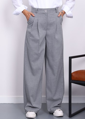 Gri Çizgili Kadın Pamuk palazzo Pantolon - Görsel 2