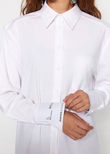 Sagaza Düz Beyaz Kadın Gömlek - Görsel 2