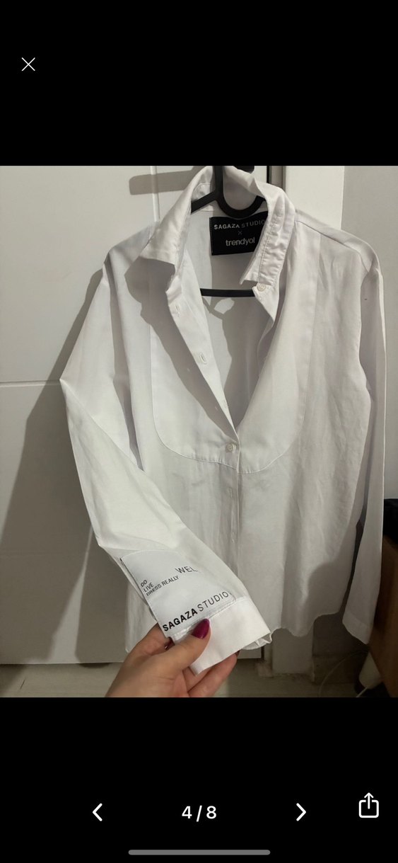 Sagaza Düz Beyaz Kadın Gömlek - Görsel 4