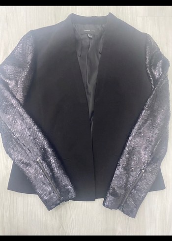 l Beden Siyah Pul Payetli Kadın Blazer Ceket