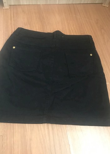 Düğmeli Siyah Denim Mini Etek - Görsel 3
