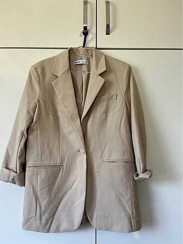 Krem rengi bol s beden blazer ceket