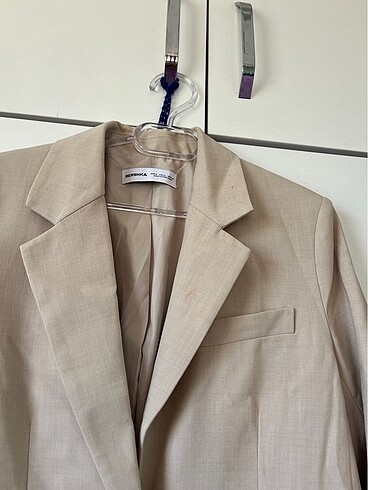 Bershka Krem rengi bol s beden blazer ceket