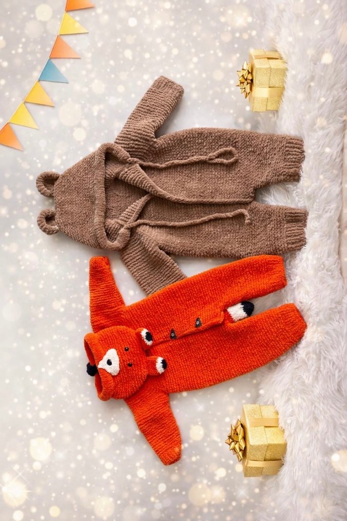 Kahverengi Triko Bebek Tulumu - Görsel 2