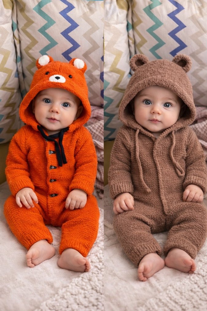 Nakışlı Bohem Tarzı Örgü Bebek Tulumu - Görsel 2