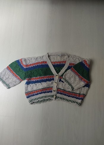 Bohem Çok Renkli Örgü Mini Hırka