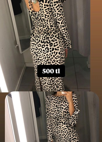 Leopar Desenli Uzun Kollu Kadın Elbise