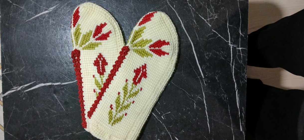 Nakışlı Örgü Kadın patik - Görsel 2