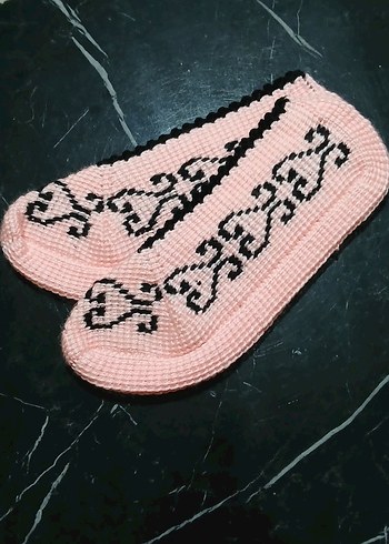 Nakışlı Pembe Örgü Kadın patik - Görsel 2