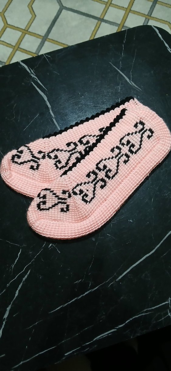 Nakışlı Pembe Örgü Kadın patik - Görsel 2