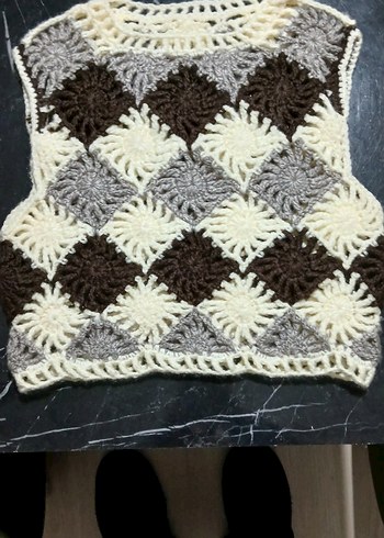 Bohem Kareli Örgü Kolsuz Kadın Yelek - Görsel 2