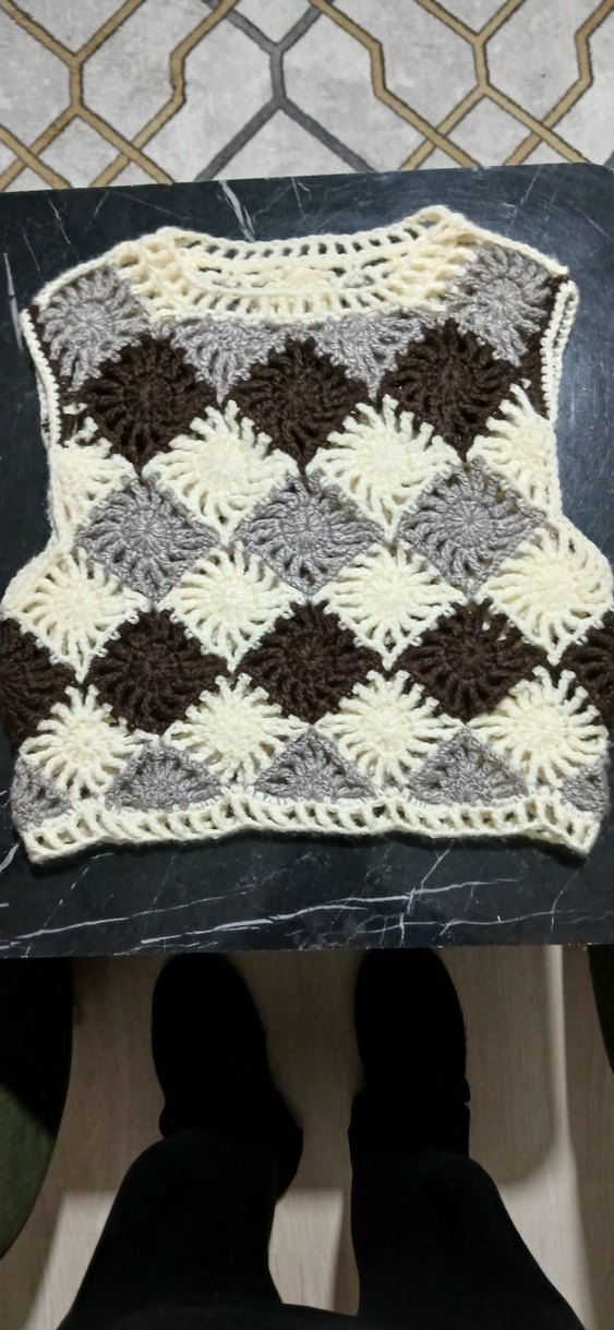 Bohem Kareli Örgü Kolsuz Kadın Yelek - Görsel 2