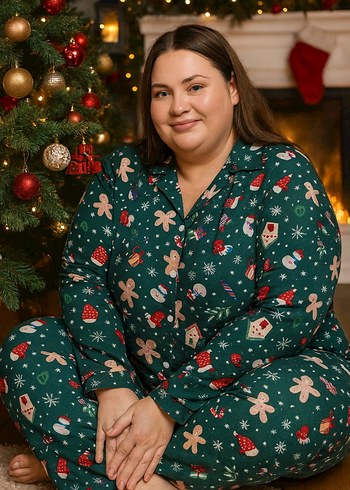 büyük beden Kadın Pijama Takımı yeni yıl temalı süet kumaş - Görsel 2