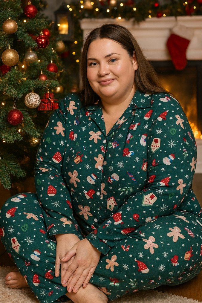 büyük beden Kadın Pijama Takımı yeni yıl temalı süet kumaş - Görsel 2