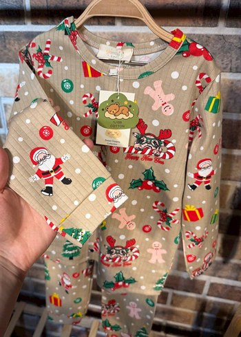 yeni yıl temalı Çocuk  Pamuklu Pijama ikili takım - Görsel 2