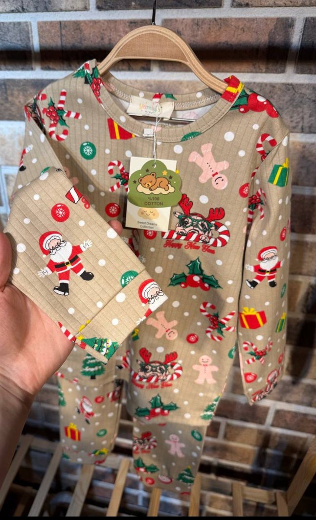 yeni yıl temalı Çocuk  Pamuklu Pijama ikili takım - Görsel 2