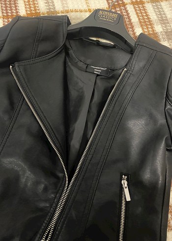 Siyah Fermuarlı Kadın Hakiki Suni Deri Biker Ceket - Görsel 3