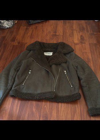 Kürk Detaylı Kahverengi Süet Biker Ceket